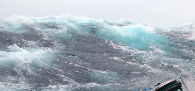 A breaking wave in the Southern Ocean, seen from the deck of a racing yacht